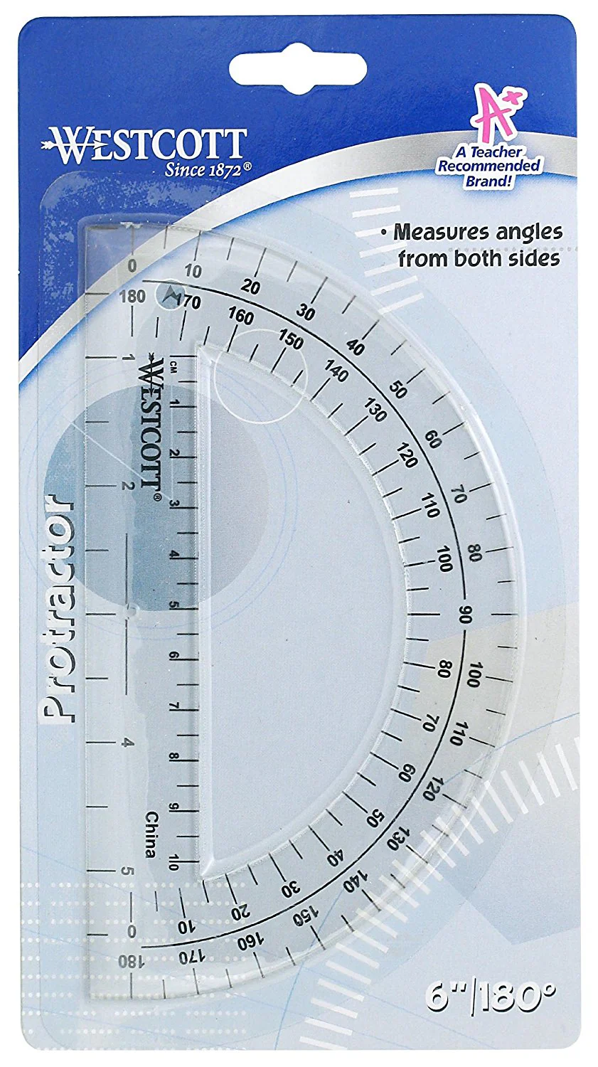 Westcott 6" Plastic 180 Degree Protractor, Clear (11200) - Image 2
