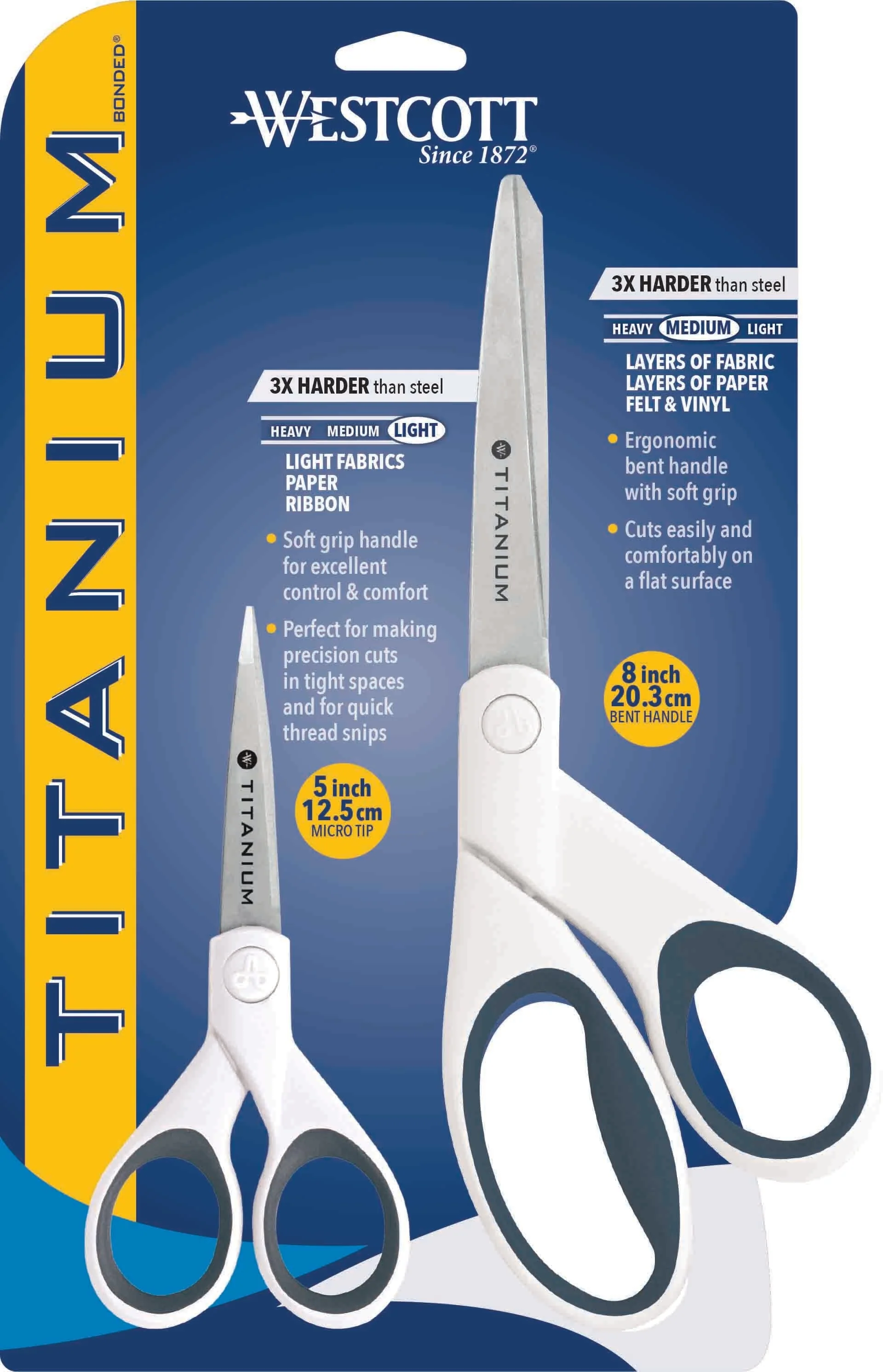 Westcott 8" Bent and 5" Straight Titanium Bonded Craft Scissors with Micro Tip, White, 2-Pack (16378) - Image 2