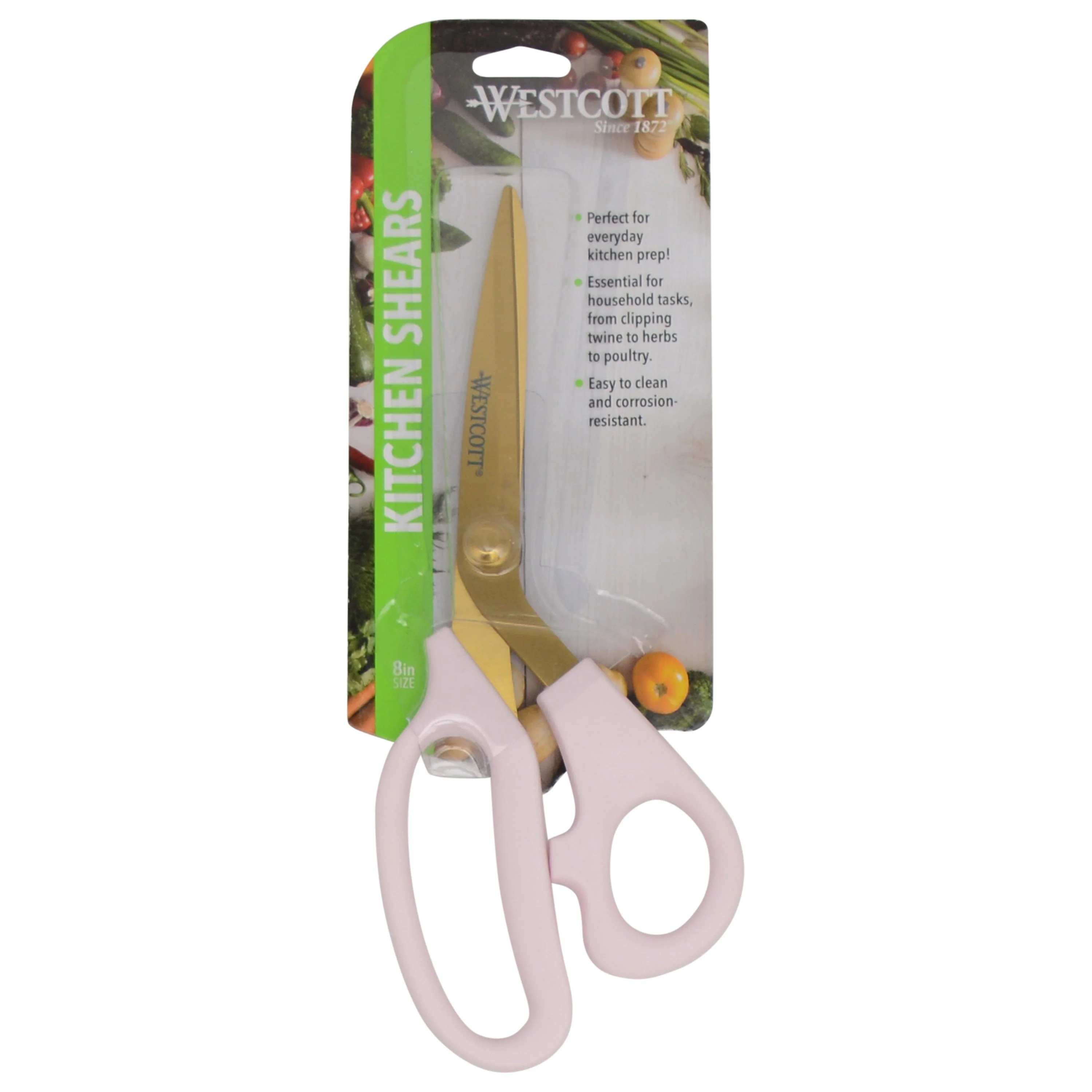 Westcott 8in All Purpose Kitchen Shears, Pink with Gold Blades (00821)