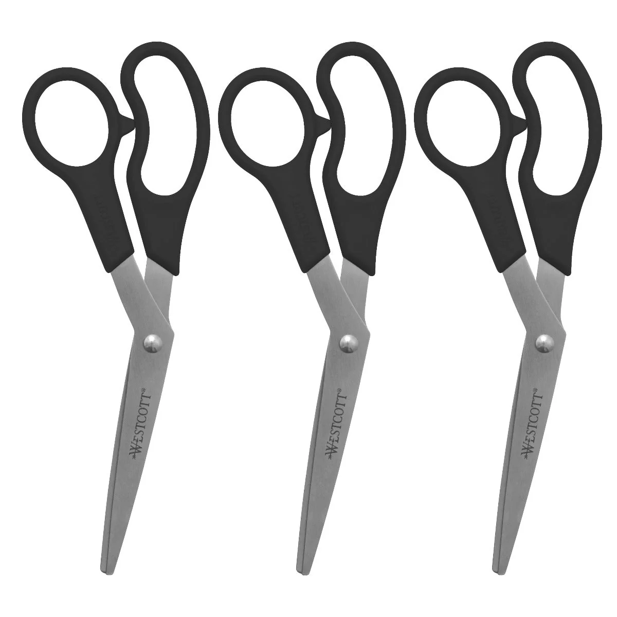 Westcott All Purpose Value Scissors, 8' Bent, Pack of 3, Black (13402)
