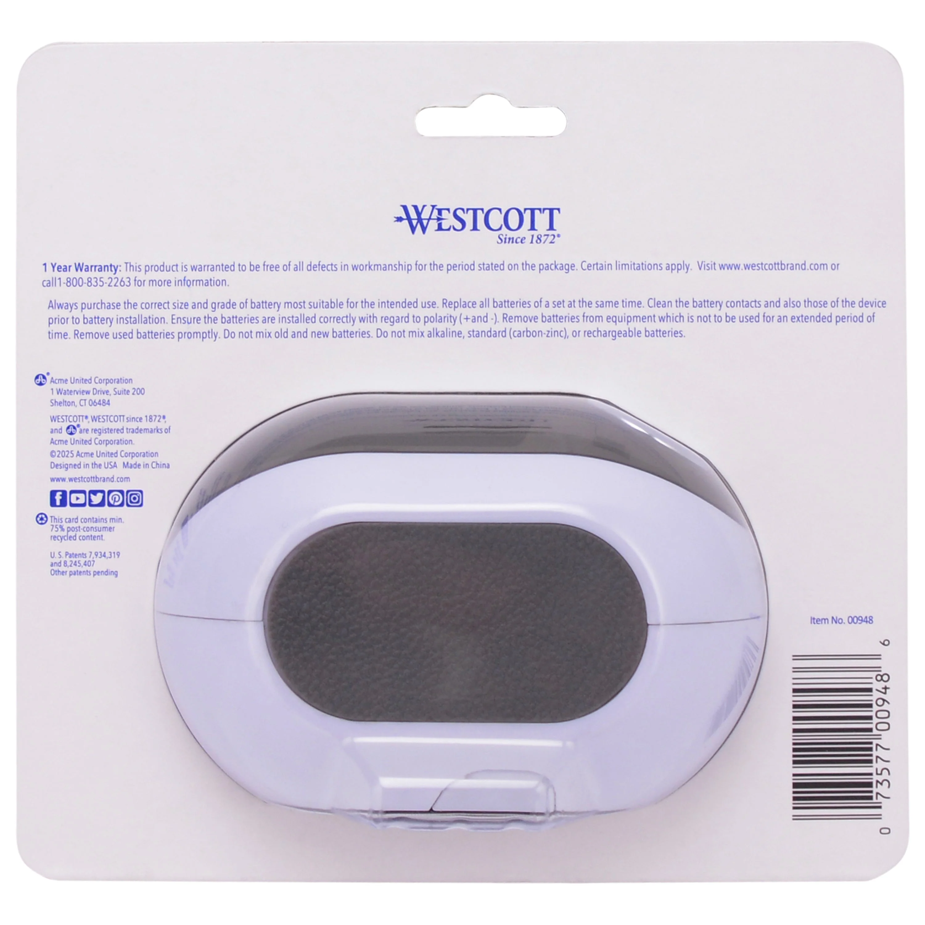 Westcott iPoint Dash Battery Pencil Sharpener, White (00948-PARENT) - Image 8