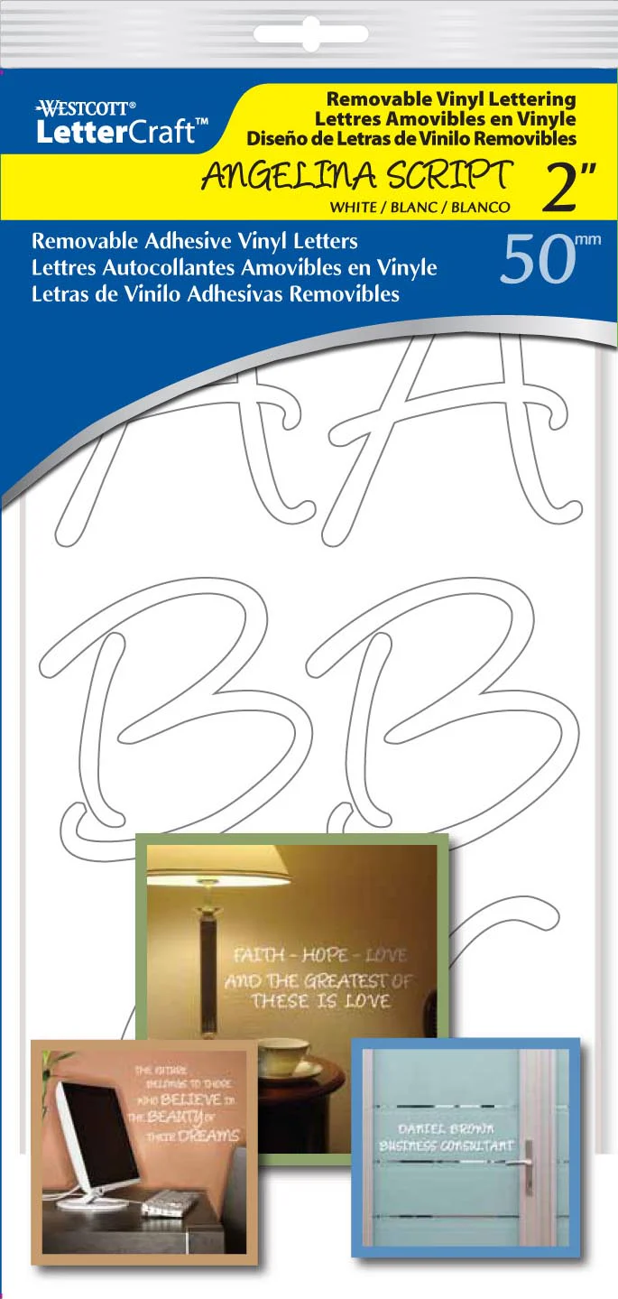 Westcott Letter Craft Removable Vinyl Lettering, Angeline Script, 2", White (15824) - Image 2